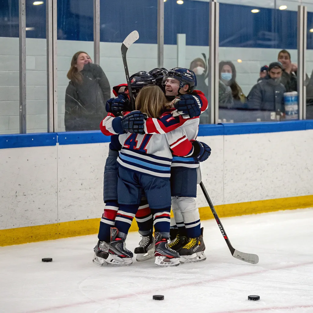 Hockey team playing on ice